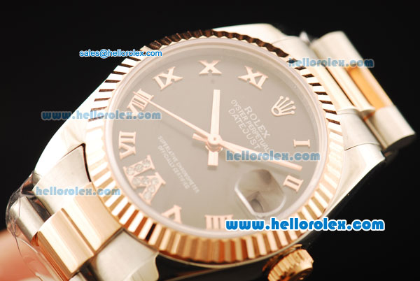 Rolex Datejust Automatic Movement Steel Case with Chocolate Dial and Rose Gold Bezel-Two Tone Strap - Click Image to Close